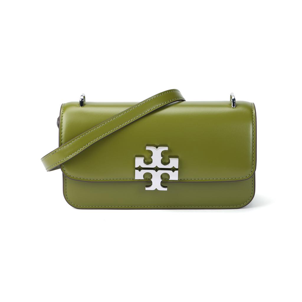 Tory Burch Logo Print Leather Shoulder Bag Small Women Bags Black Matcha 158734-300