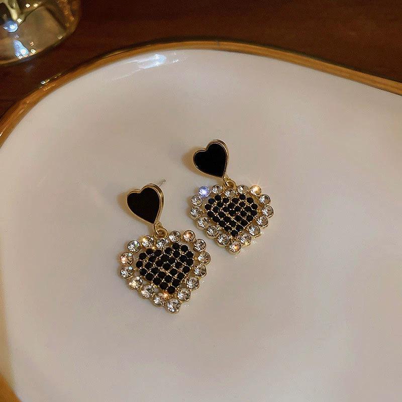 Elegant Gold-Plated Black Zircon Stud Earrings - Niche Design for a Luxurious Fashion Statement