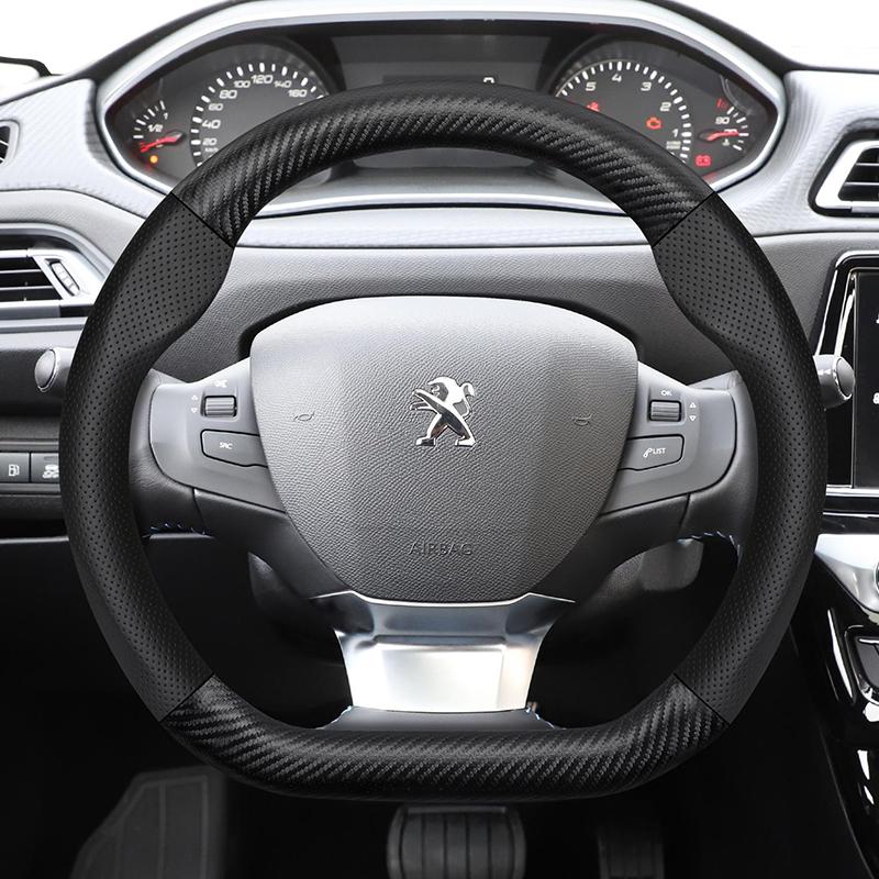 For Peugeot Carbon Fiber Texture Perforated Leather Steering Wheel Cover 508 3008 207 2008 307 Sw 308 206 208 5008 301 Expert