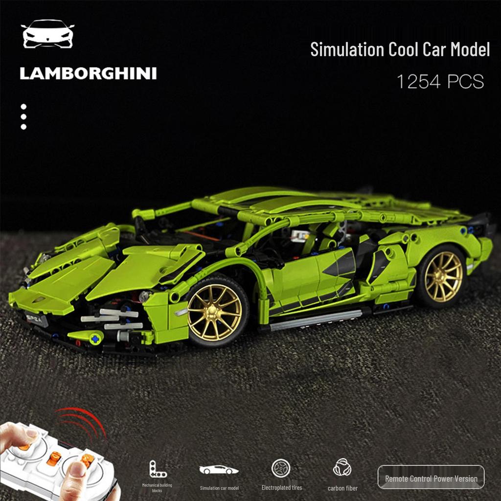 Green Bull 1:14 Remote Control Sports Car - Lego-Compatible Racing Model Building Set