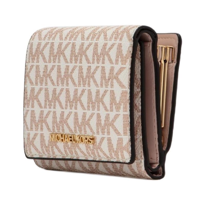 Michael Kors Jet Set Travel Logo Snap Closure Coated Canvas Wallet Medium Women's Glossy White with Rose Gold
