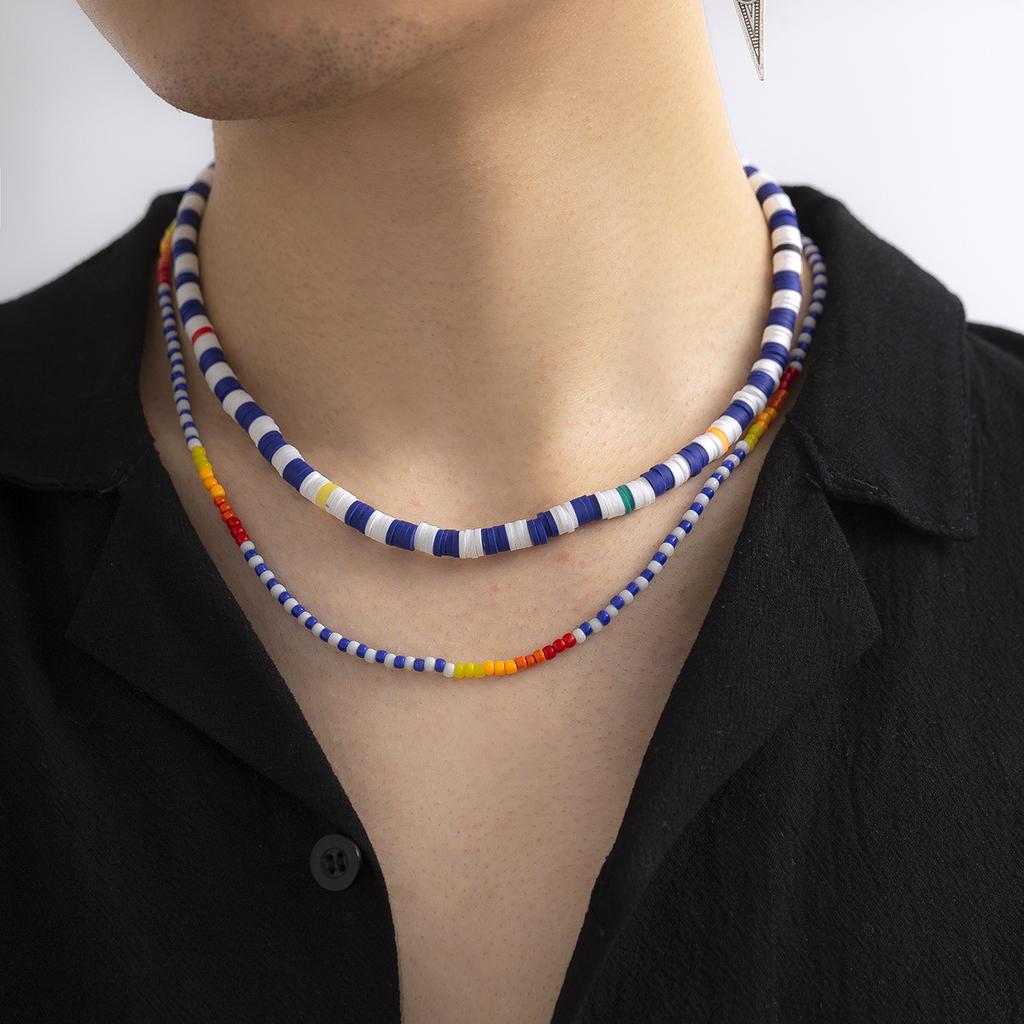 Bohemian Multi-layer Colorful Soft Clay Small Bead Necklace for Men Double-layer Stacked Jewelry