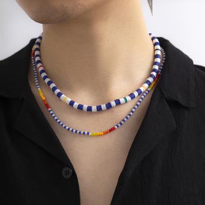 Bohemian Multi-layer Colorful Soft Clay Small Bead Necklace for Men Double-layer Stacked Jewelry