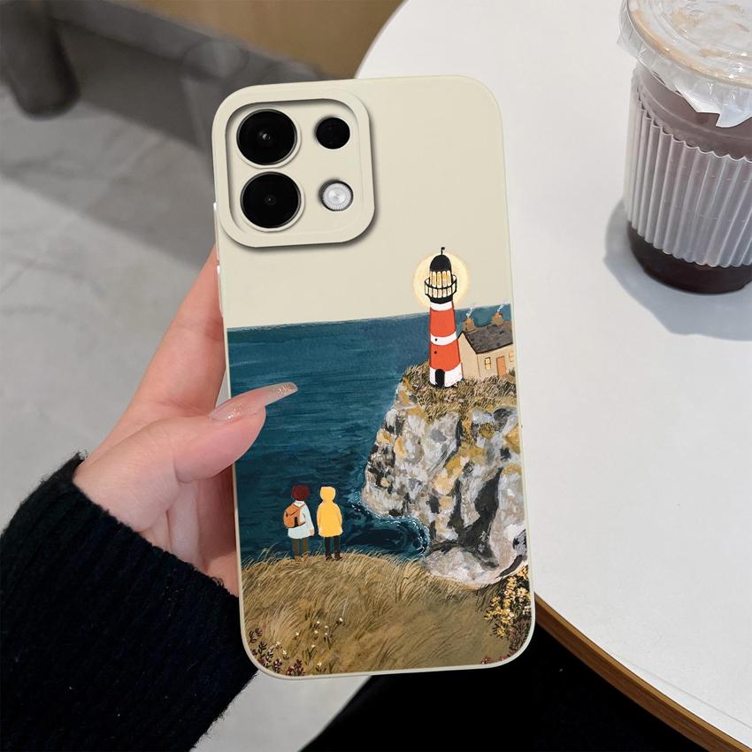 For Oppo Realme 7 10 8 9 5 6 Pro Plus A5 A5X K12 Case Beautiful High Mountain Pattern Liquid Silicone Top Quality Anti Fingerprint Shell For Oppo Capa