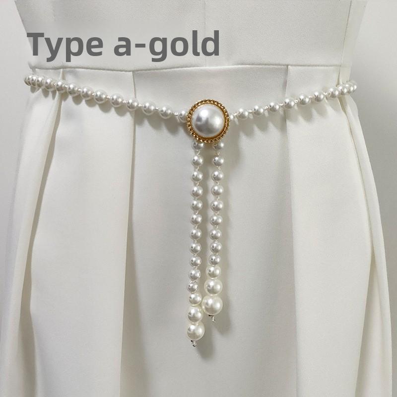 Pearl waist chain belt - women s beaded belt - elegant and versatile round style 110CM
