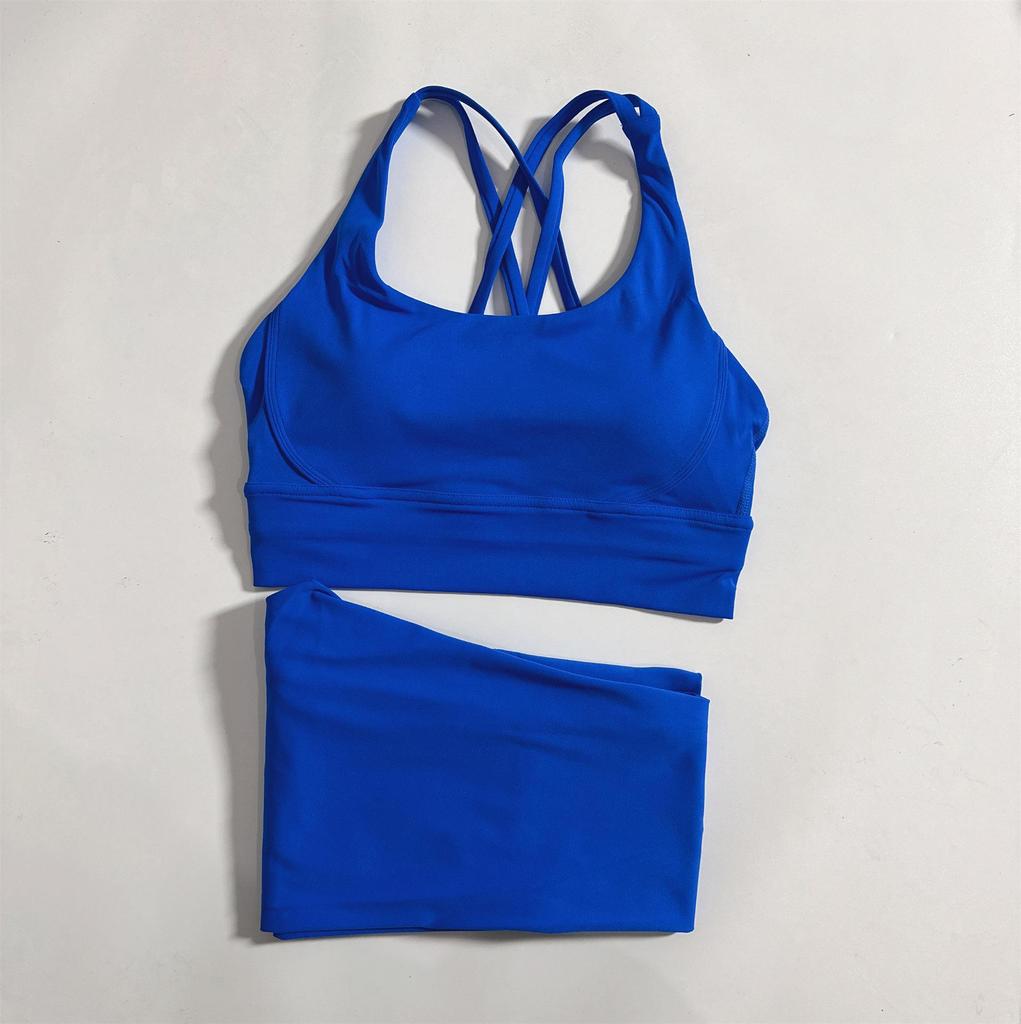 2-Piece Yoga Set: Cross-Back Sports Bra with Removable Pads & High-Waist Leggings