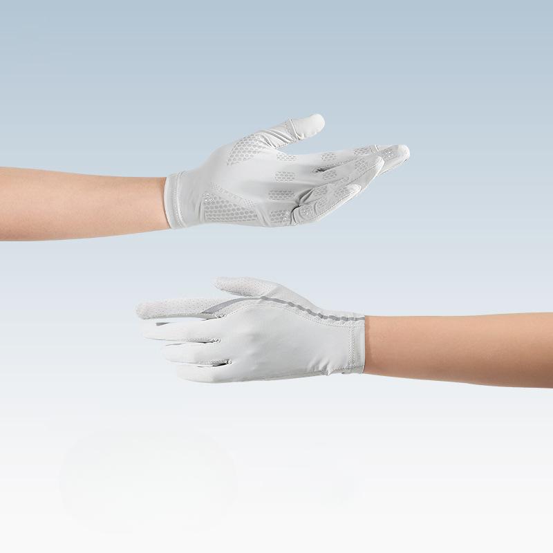 Summer Ice Silk Sunscreen Gloves for Men's Ultraviolet Proof Thin Breathable Sweat Absorbing Splicing Outdoor Bicycle Touch Screen Gloves