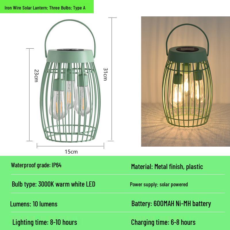 Wrought Iron Solar Garden Lantern - Decorative Outdoor Light for Courtyard and Villa.