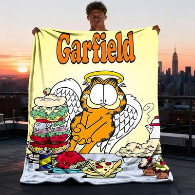 1pc Garfield, Angel Outdoor Blanket Lightweight Flannel Throw For Travel, Camping, Livingroom, Couch, Chair Soft