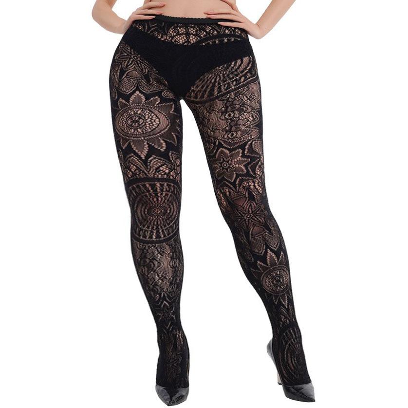 Vintage Hollow Sunflower Astrolabe Net Socks Women'S Summer Thin Pantyhose Black Slim Large Size Fishnet Socks