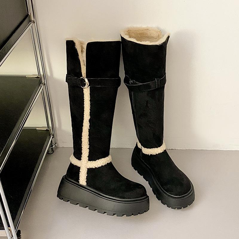 Thick-soled Brown Foldable Snow Boots Women's 2025 New Winter Velvet Warm Boots Heightening Fashion Boots Keep Warm