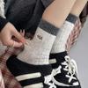 Season Socks Color Matching Medium Tube Socks Fleece Thickened Warm Wool Socks Embroidered Letters Retro Stacking Socks Women
