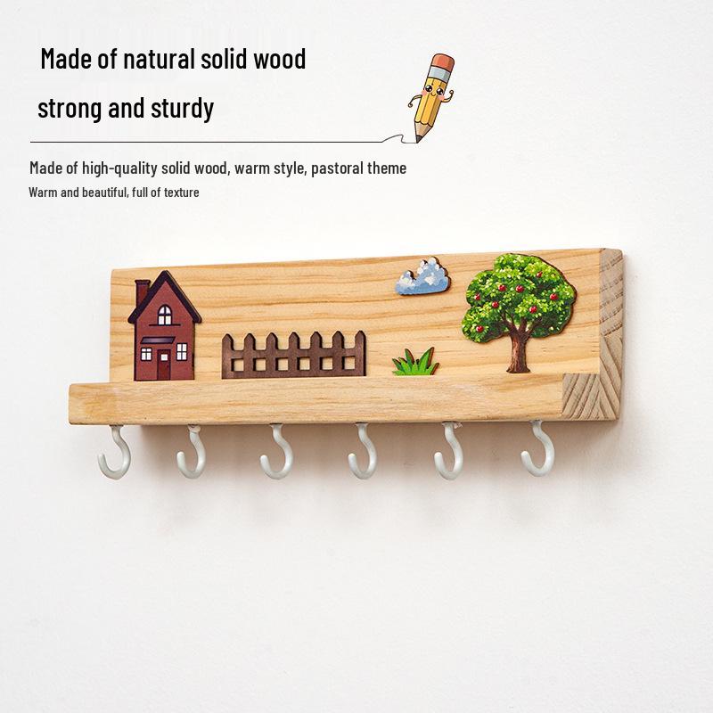 Nordic No-Drill Beech Wood Key Hook: Wall-Mounted Hallway Decor & Storage Rack