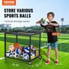Rolling Sports Ball Storage Cart, Lockable Basketball Cage with Double Lids, Sport Equipment Holder Organizer for Indoor Outdoor, Steel Storage Rack