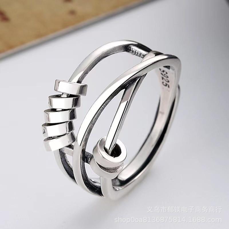 Triple Ring Adjustable Stacking Ring for Women, Wish Fulfillment Moving Beads, Ins Fashion Minimalist Dainty Index Finger Ring Jewelry Gift