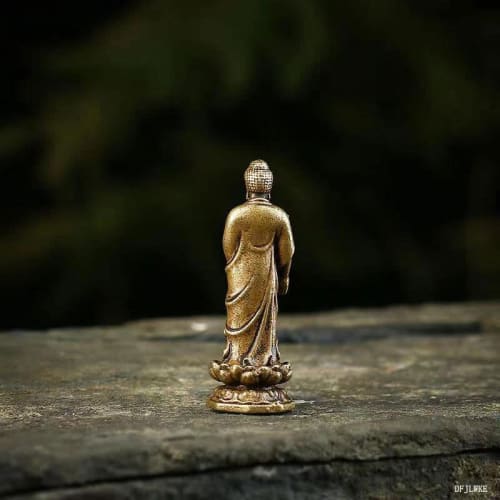 [DFJLWKE] Miniature Buddha Statue, Standing Amitabha Buddha, 46mm, Brass, Antique Finish, Amitabha (for Those Born In the Year of the Dog or Pig), Gua