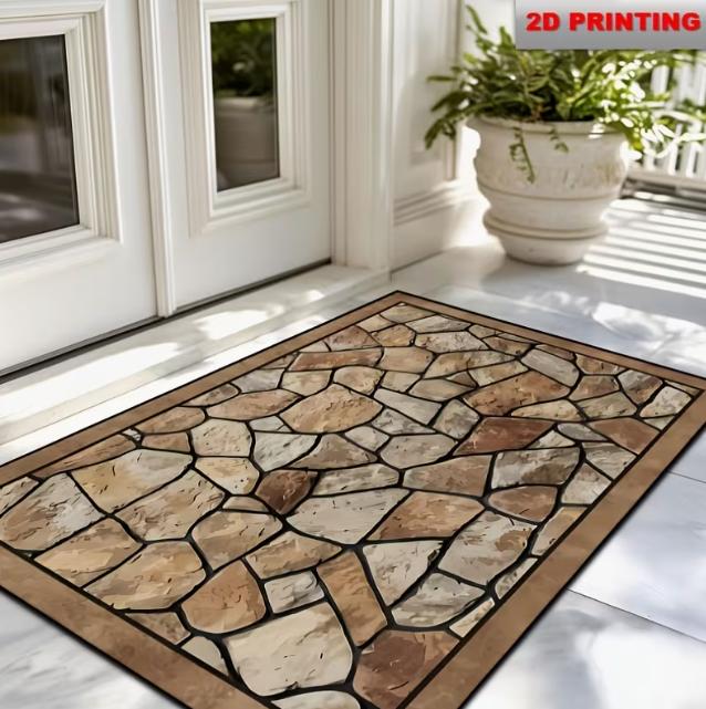 

2D Flat Welcome Door Mat Outdoor Entrance Mat Stone Color Design Suitable for Front Door Courtyard Indoor and Outdoor Use Carpet 40cm x 60cm
