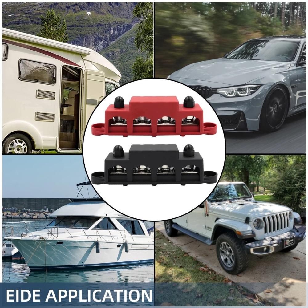 Marine Bus Bar 12V 250A Power Distribution Block 4 Posts Junction Block, M8 M10 Automotive Copper Battery Busbar Terminal Block