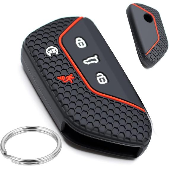 

Key Fob Cover Compatible with VW Golf 8 for ID.4 2022-2024 GTI 2024 Atlas 2024-2025 Tiguan 2025-2026 Case Silicone Protector Holder Keyring Keychain 5 Buttons A Black