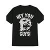 European Sizes Men's "Hey You Guys!" White On Black Graphic T-Shirt - Bohemian Style Crew Neck Short Sleeve Tee, Lightweight Casual Shirt