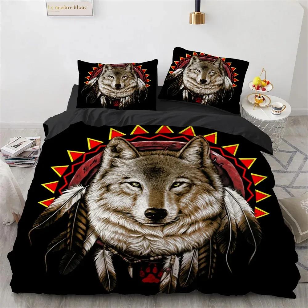 Wolf Duvet Cover Set Black White Wolf Yin and Yang Pattern Wild Animals Comforter Cover King Queen Size for Kid Boys Bedding Set