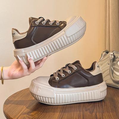 Chaussures de plateforme en cuir européen moche mignon grosse tête muffin pain automne nouvelles chaussures de sport décontractées rehaussantes