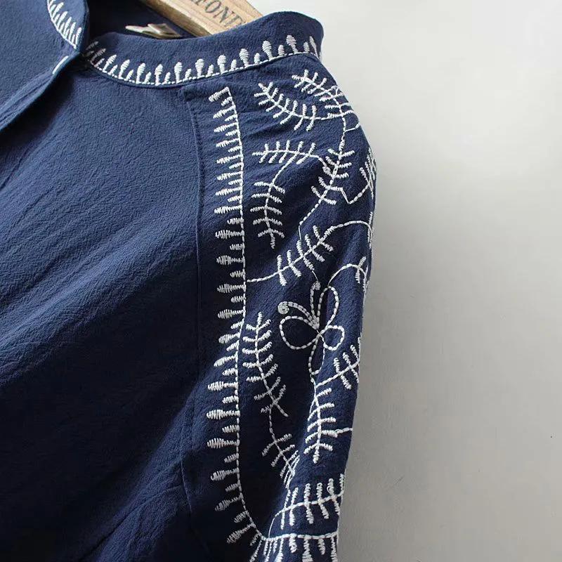 Autumn Tops, Western Style Fashion, Cotton and Linen Embroidered Small Shirts, Plus Fat Plus Size Pullover Shirts