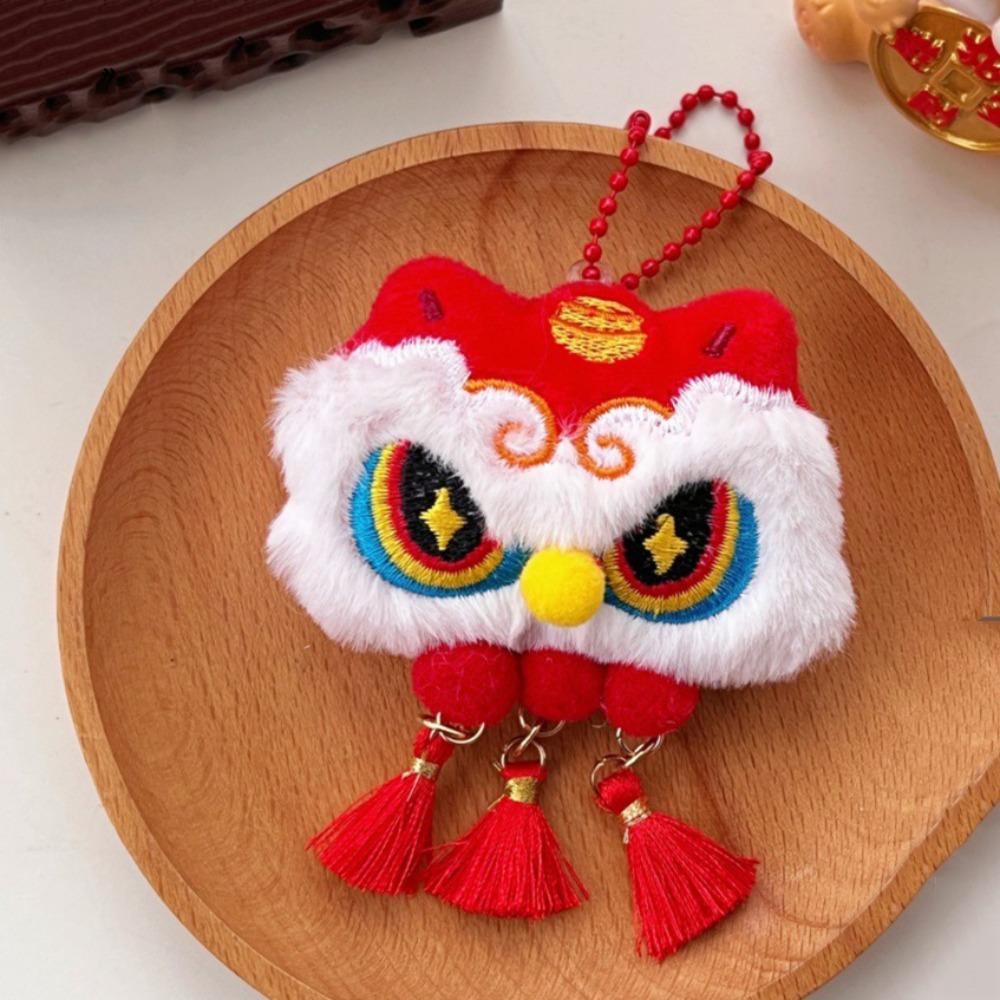 Lion Awakening Chinese New Year Plush Keychain Tassel Lion Dance Brooch Cute New Year Badge  Unisex