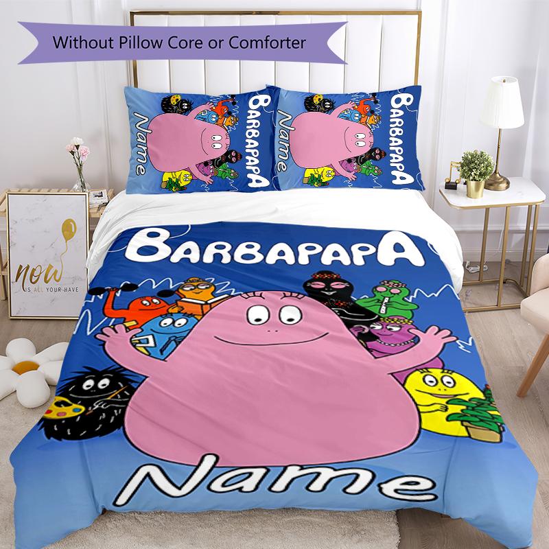3pcs Custom Name Barbapapa Bedding Set Duvet Cover Closure Includes 1 Duvet Cover & 2 Pillowcases for All Seasons Bedroom Decor