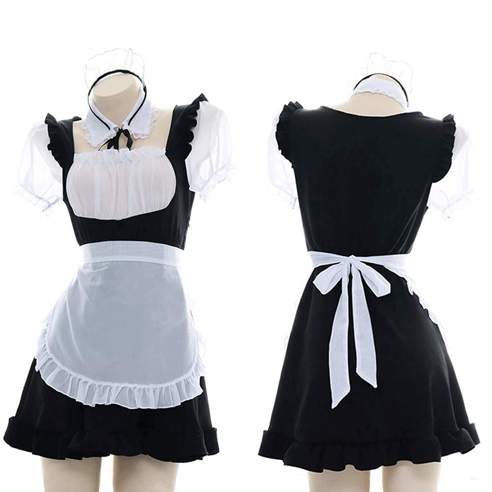 Sexy maid costume cosplay with cute and extreme free black and white [SENMHS] set, babydoll-style lingerie, see-through, apron, cute, costume,