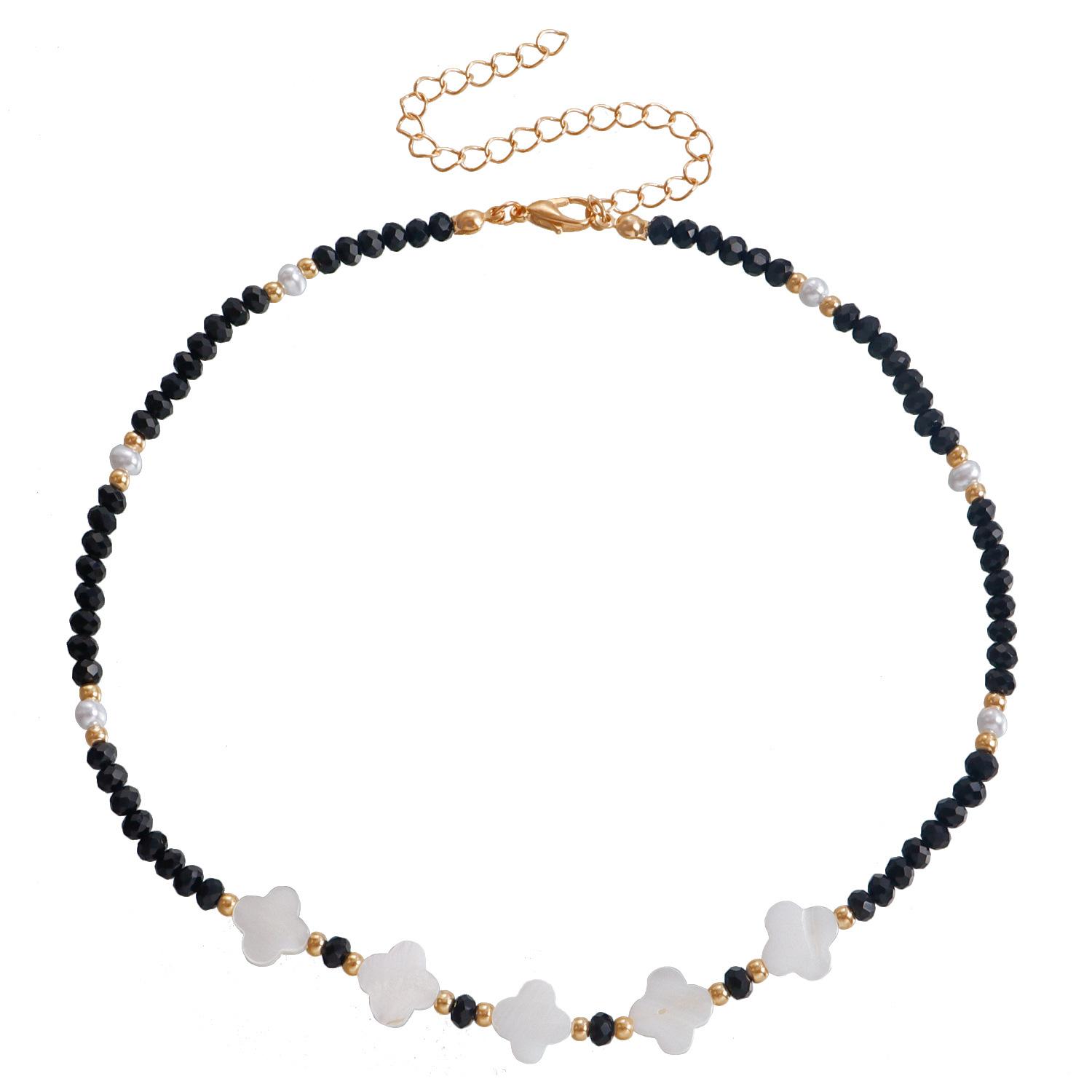 Fresh and fashionable style Colorful flower white fritillary handmade beaded necklace Crystal rice bead simple collarbone chain