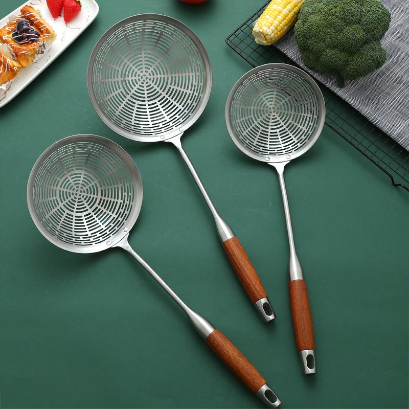 Stainless Steel Ladle with Rosewood Handle - Large Draining Sieve for Hot Pot & Frying