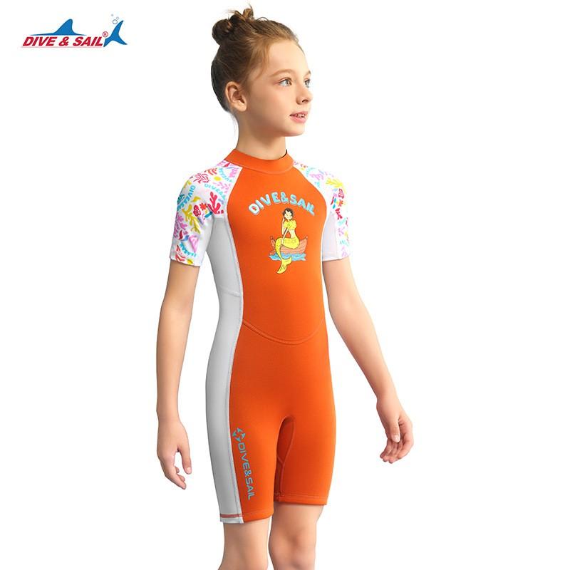 DIVESAIL Kids 1.5mm Neoprene Short Sleeve Wetsuit Girls - Warm Thermal Dive Suit Snorkeling Surfing Swimming