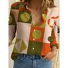 Women's Long-sleeved Shirt, Geometric Print, Girls' Print Shirt, Colorful Geometric Style