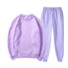 Unisex Solid Color Round Neck Fleece Hoodie Set