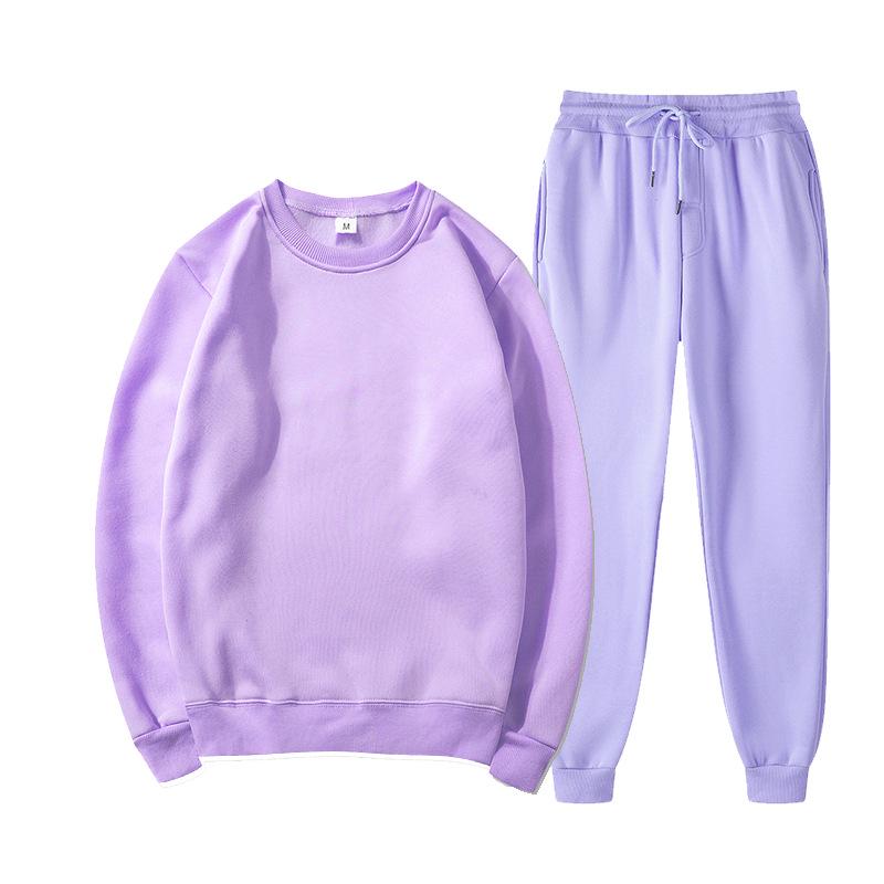 Unisex Solid Color Round Neck Fleece Hoodie Set