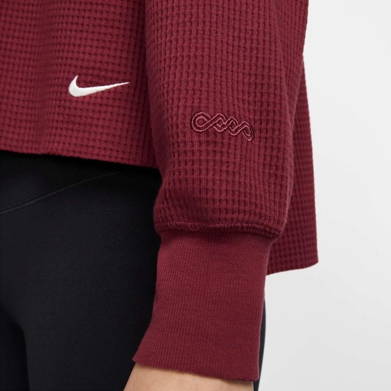 Nike Sportswear Luxe Waffle Long Sleeve Crew Women Tops Dark-Red HV8466677