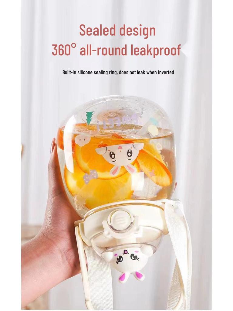 Large Cartoon Children's Straw Water Bottle - High-Capacity, Stylish Plastic Cup for Students