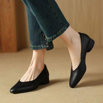 Real Soft Leather Flats Female 2024 New Autumn Mother Shoes Pointed Work Single Shoes Soft Leather Fairy Gentle Wind