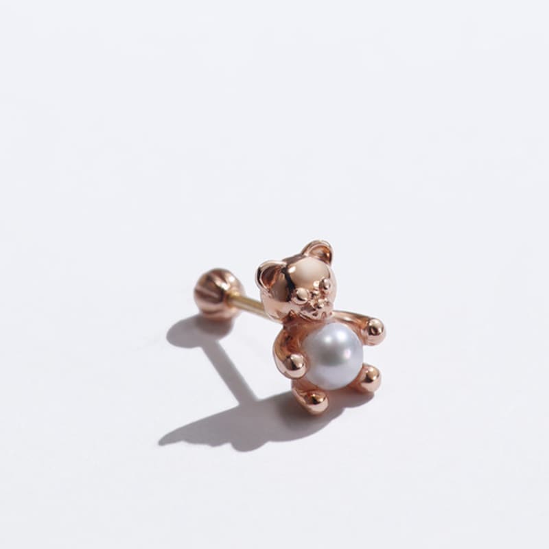 

MIMIMIN Freshwater Pearl Inner Conch Tragus Outer Cut Earlobe Bear Piercing PEARL BEAR (14k gold) white