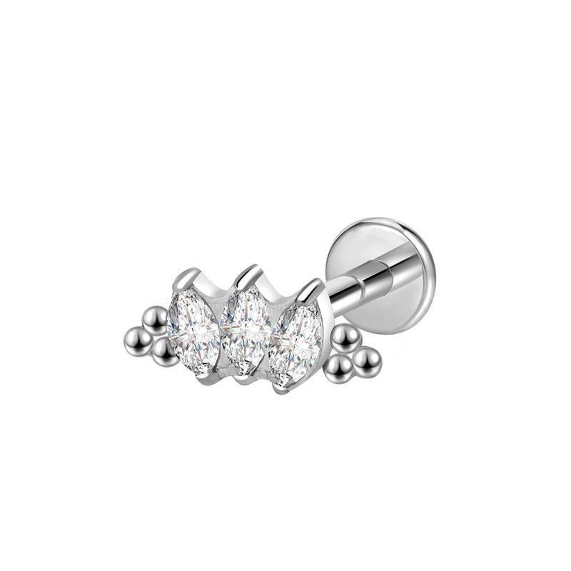 Hot Sale Body Jewelry: Titanium Labret Flatback Tragus Earring Stud Internal Thread Zircon Rings