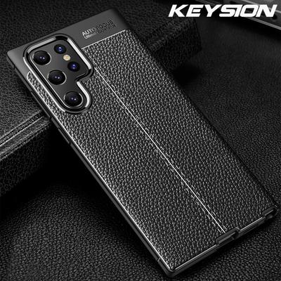 KEYSION Custodia antiurto per Samsung S22 Ultra 5G S22 + Plus S21 FE Custodia in pelle con texture in silicone per Galaxy Note 20 Ultra