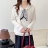 2025 Autumn Plus Size Women's Bow Collar Knit Top - Long Sleeve Pullover