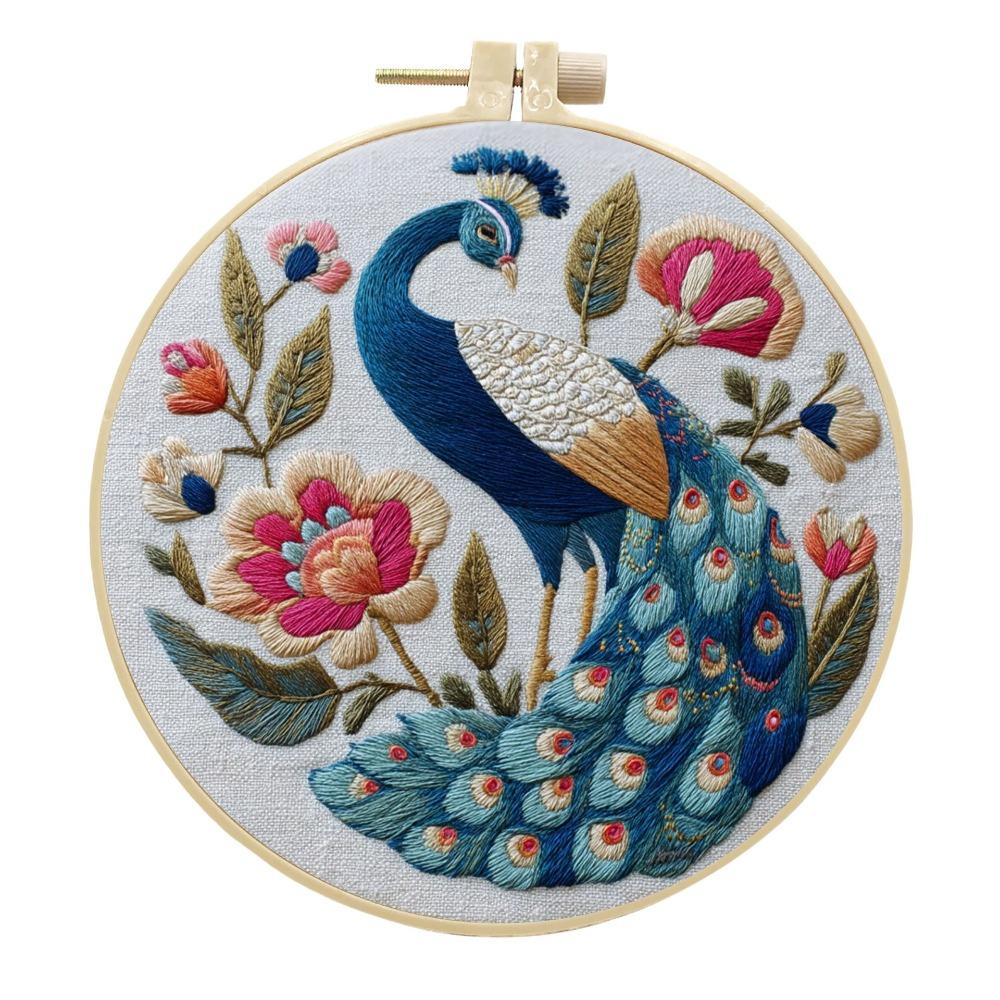 1 Stk. Pfau Blumenmuster Stickerei DIY Stoff Bastelset mit Werkzeugen