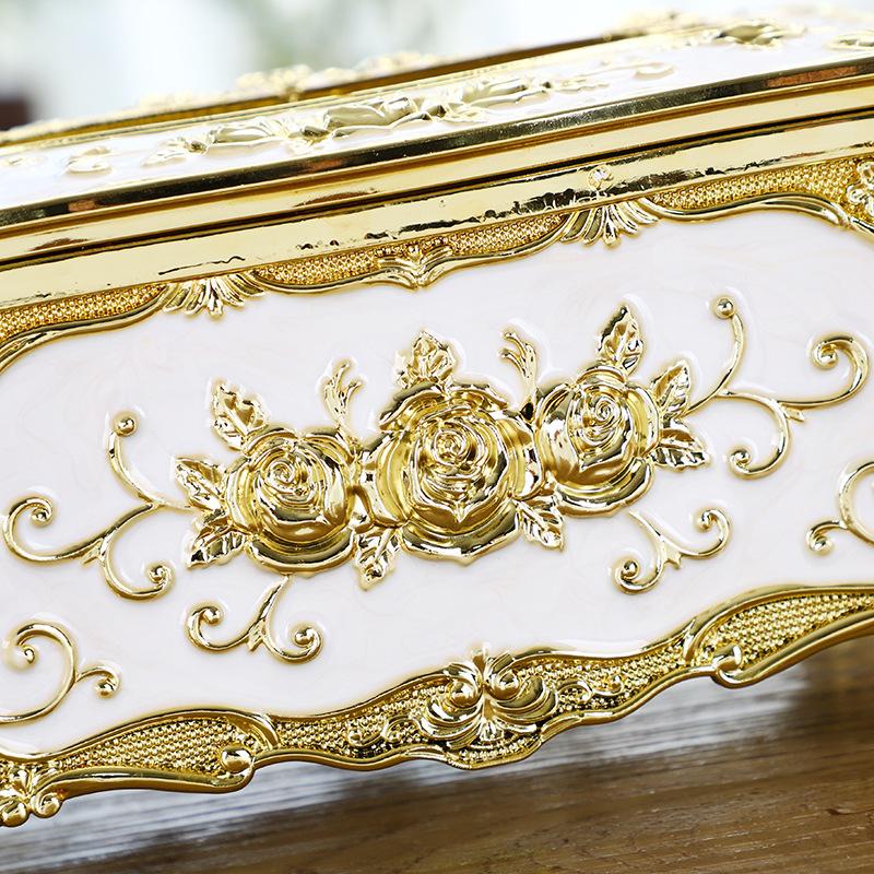 Rose Pattern Golden-Plated Tissue Box American Style Paper Holder Suitable For Multiple Rooms Home Desktop Decor