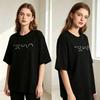 Pure Cotton Oversized Tshirt Minimal Broken Line Techno Letter Print Oneck Short Sleeve Streetwear Casual Black Tee For Unisex