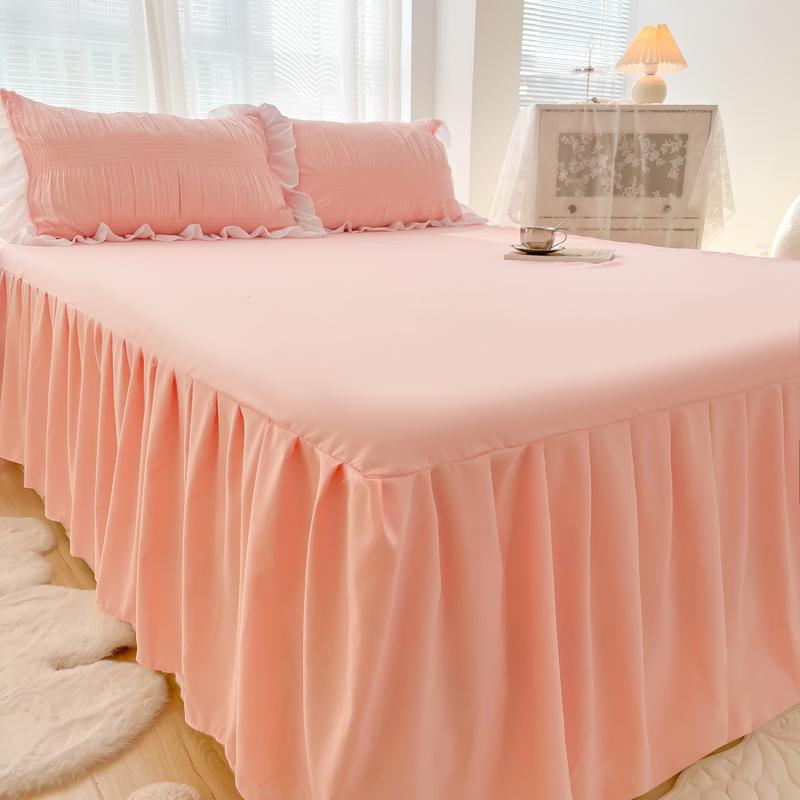 1pc Solid Color Bed Skirt Wtih Lace All Around All-seasons Bed Cover with Ruffles Queen/King Roupa De cama(Without Pillowcase)