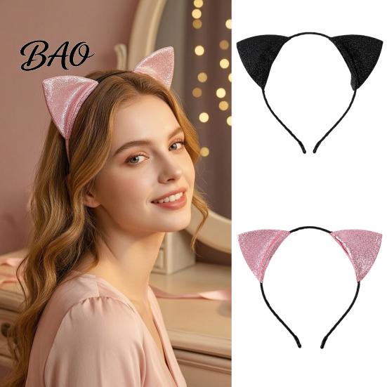 Cat Ear Headband Furry Ears for Women, Glitter Hair Flexible Band Costume Accessory Halloween Cosplay Party And Masquerade Events Comfortable