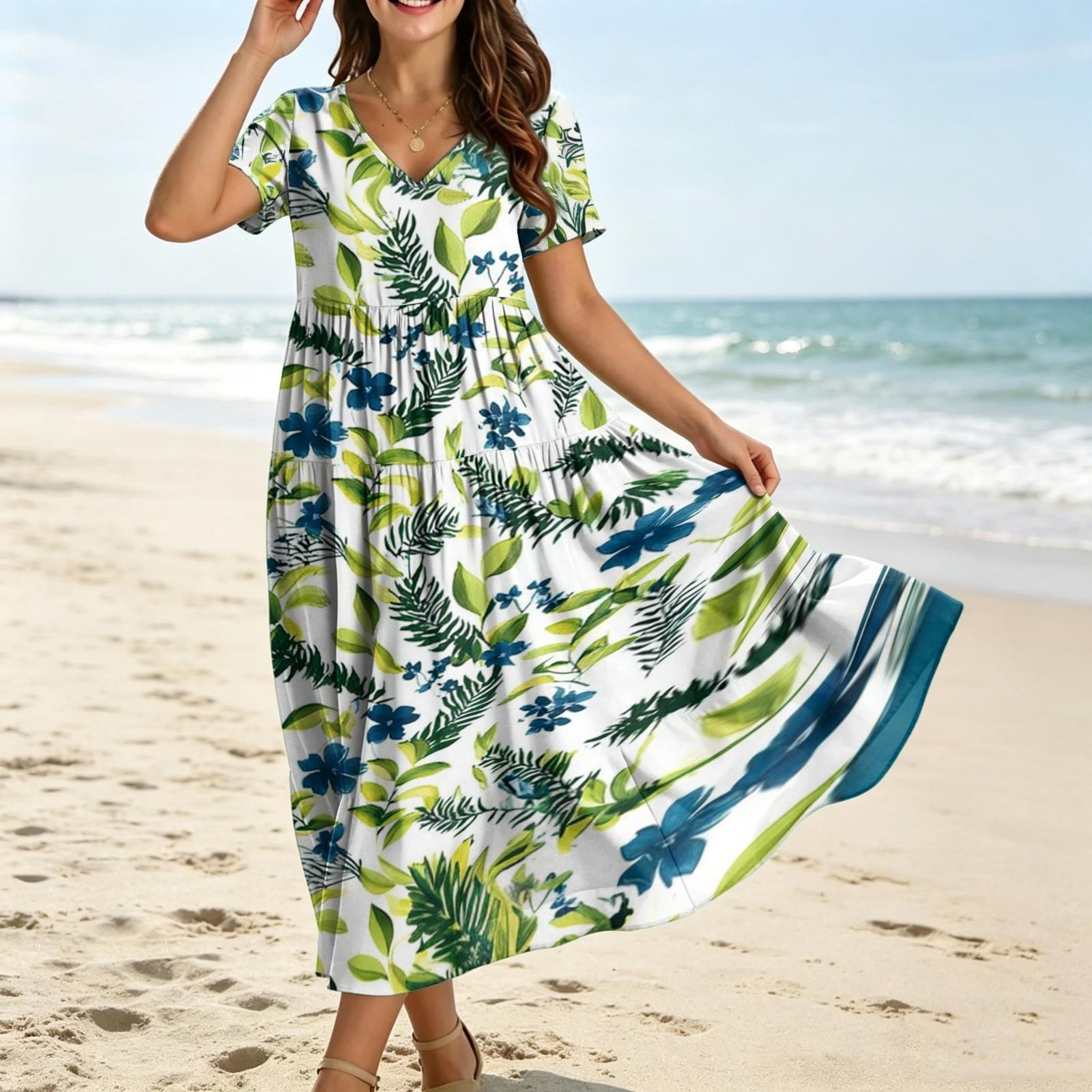 

Women Casual Loose Bohemian Floral Dress Short Sleeve Long Maxi Summer Beach Swing Dress XL жовтий