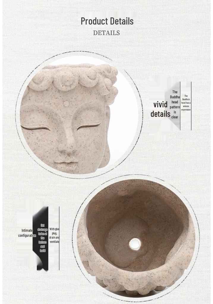 Zen Buddha Head Faux Stone Flower Pot for Garden Ornaments and Potted Plants